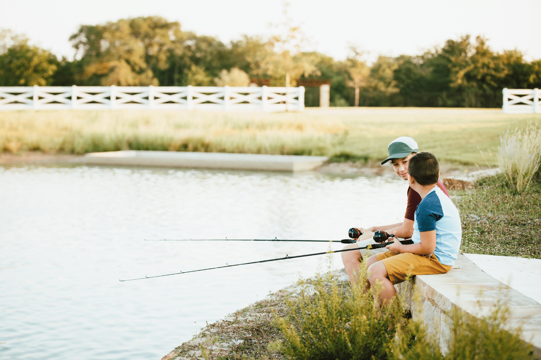 Boys Fishing at Lake