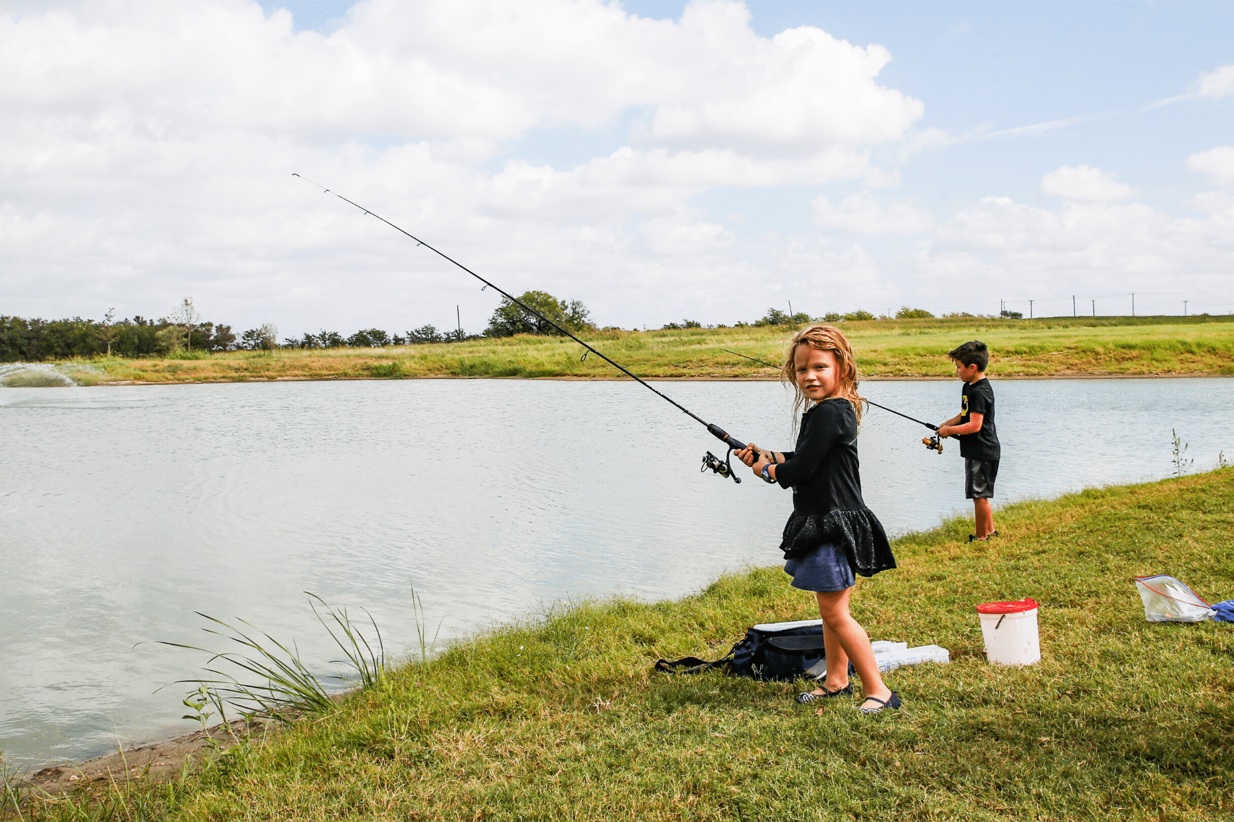 Girl and Boy Fishing