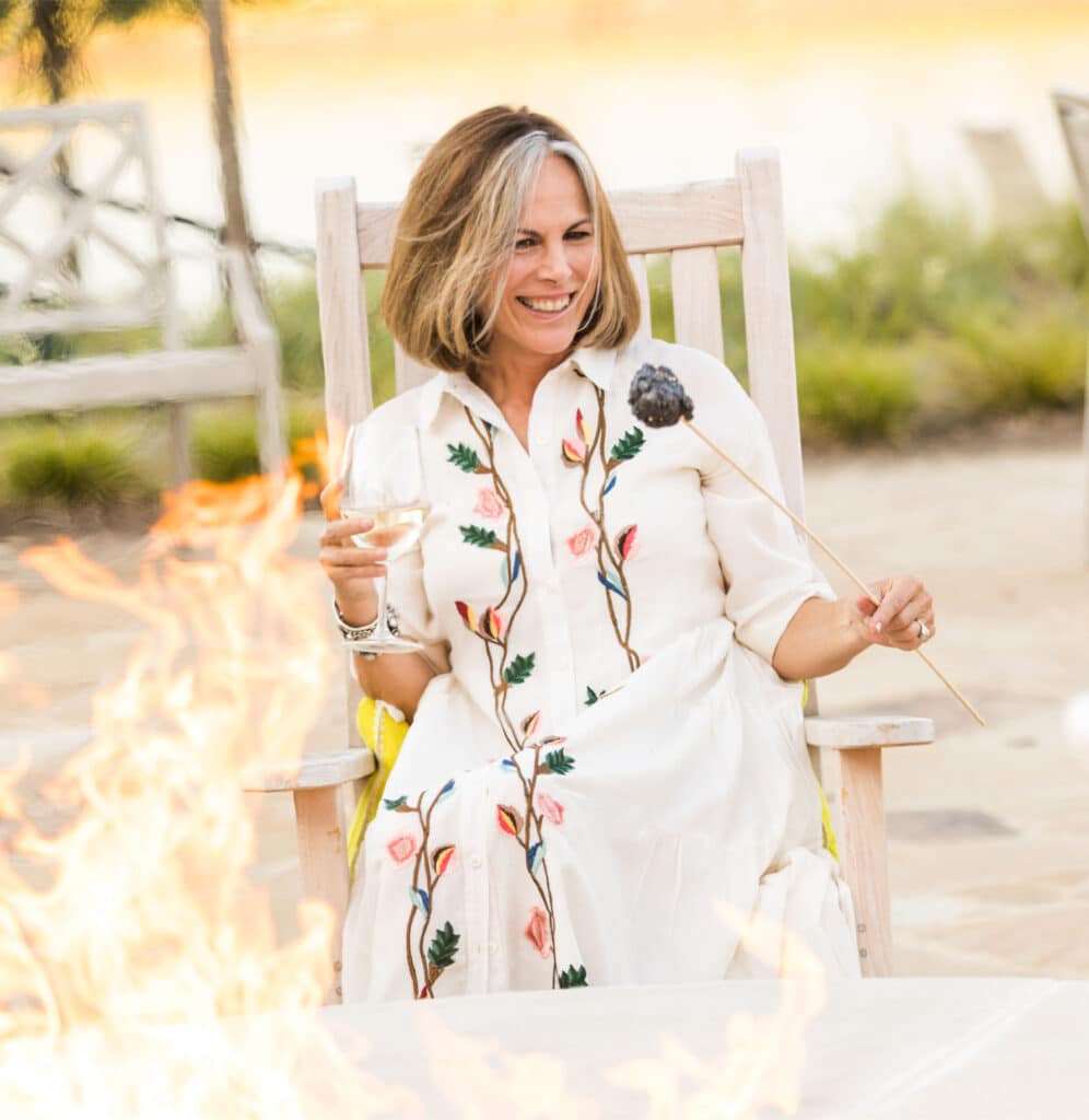 woman hanging out by the fire pit