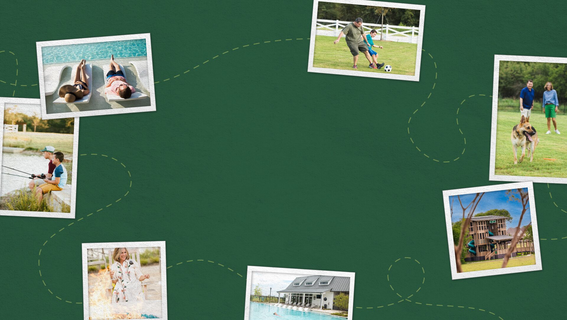 Photo collage of families enjoying amenities at Sandbrock Ranch